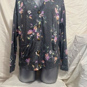Floral Button-Down Shirt in Charcoal and Lavender